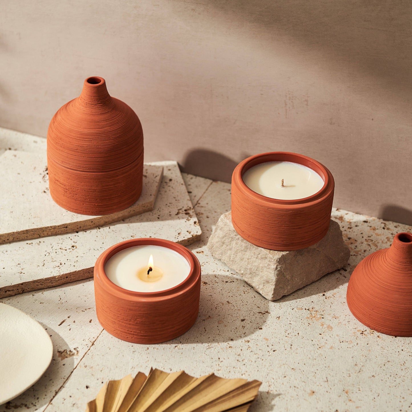 Candle in Textured Terracotta Vessel | Coconut & Rapeseed Wax | Moroccan Amber & Orris Root