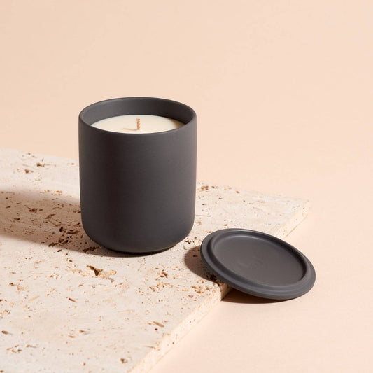 Candle in Ceramic Vessel (Charcoal Black) | Coconut & Rapeseed Wax | Sage & Sea Salt