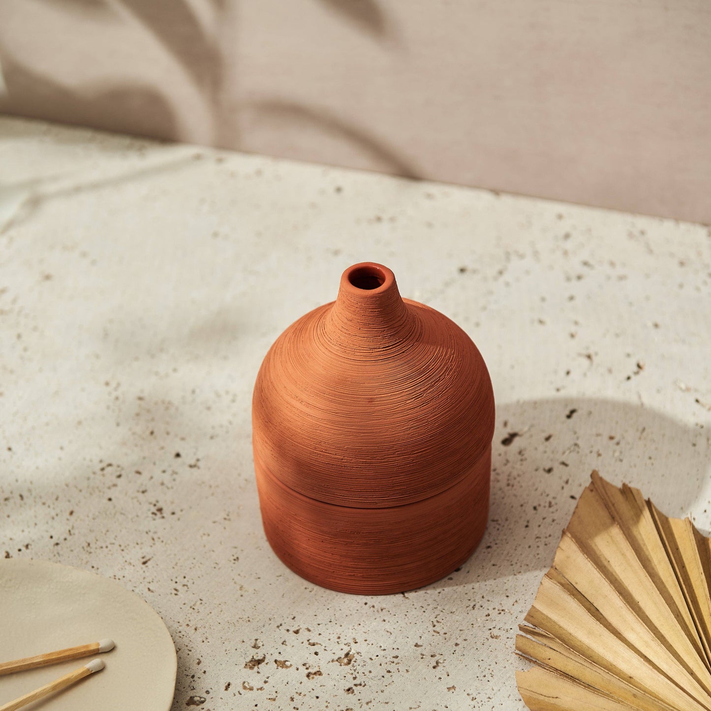 Candle in Textured Terracotta Vessel | Coconut & Rapeseed Wax | Moroccan Amber & Orris Root