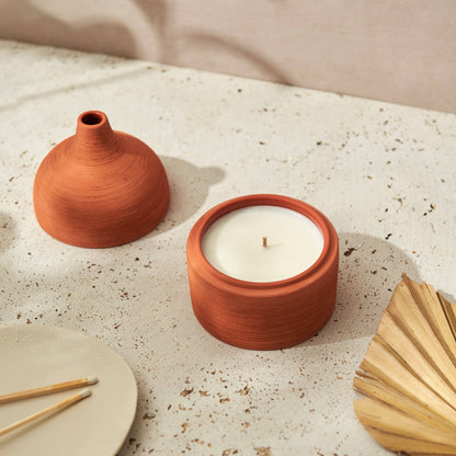 Candle in Textured Terracotta Vessel | Coconut & Rapeseed Wax | Moroccan Amber & Orris Root