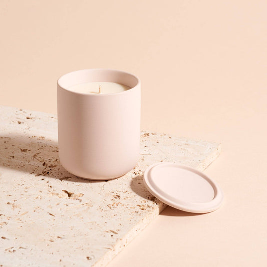 Candle in Ceramic Vessel (Pink) | Coconut & Rapeseed Wax | Cassis & Rose